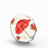 Helderrode paraplu en rode bladeren waterverf fotoblokken (Rechts)