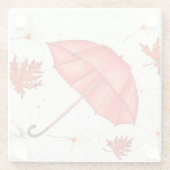 Helderrode paraplu en rode bladeren waterverf glazen onderzetter (Achterkant)