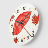 Helderrode paraplu en rode bladeren waterverf grote klok (Hoek)
