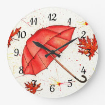 Helderrode paraplu en rode bladeren waterverf