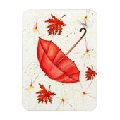 Helderrode paraplu en rode bladeren waterverf magneet (Verticaal)
