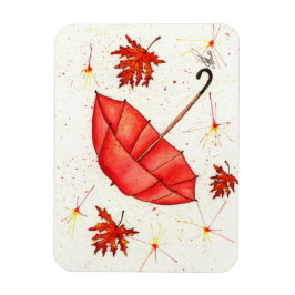 Helderrode paraplu en rode bladeren waterverf magneet