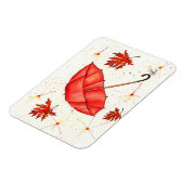 Helderrode paraplu en rode bladeren waterverf magneet (Linkerzijde)