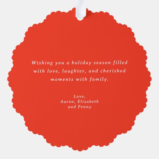 Helderrode poinsettia en groen kerstfoto ornament kaart (Achterkant)