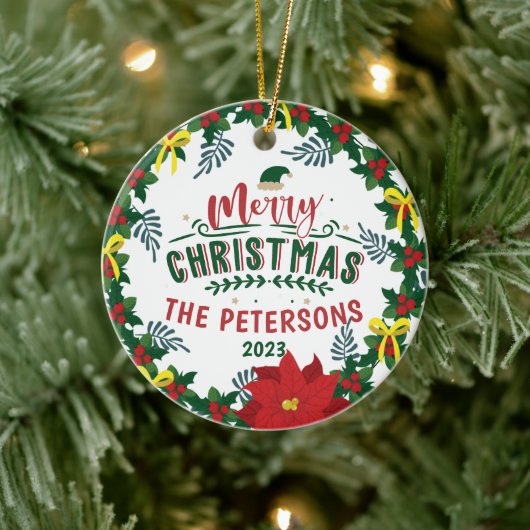 Helderrode Poinsettia kerstfamilie, adembenemend Keramisch Ornament (Boom)