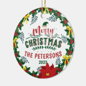 Helderrode Poinsettia kerstfamilie, adembenemend Keramisch Ornament (Links)