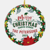 Helderrode Poinsettia kerstfamilie, adembenemend Keramisch Ornament (Achterkant)