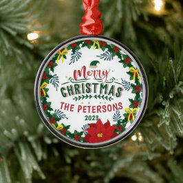 Helderrode Poinsettia kerstfamilie, adembenemend Metalen Ornament