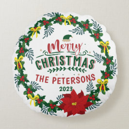 Helderrode Poinsettia kerstfamilie, adembenemend Rond Kussen