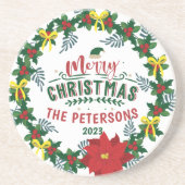 Helderrode Poinsettia kerstfamilie, adembenemend Zandsteen Onderzetter (Voorkant)