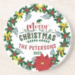 Helderrode Poinsettia kerstfamilie, adembenemend Zandsteen Onderzetter