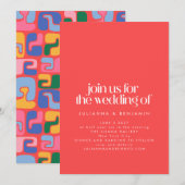 Helderrode retrocool - Abstracte vormen van huweli Kaart (Voorkant / Achterkant)