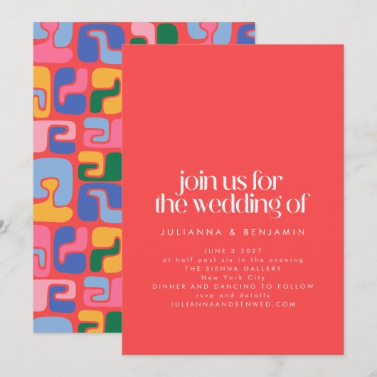 Helderrode retrocool - Abstracte vormen van huweli Kaart (Voorkant / Achterkant)