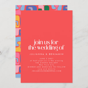 Helderrode retrocool - Abstracte vormen van huweli Kaart