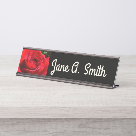 Helderrode rode rozenbloem mooie Floral Bureau Naambordje (Voorkant)