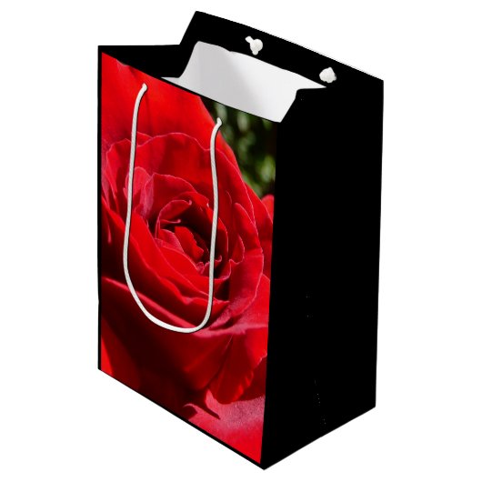 Helderrode rode rozenbloem mooie Floral Medium Cadeauzakje (Voorkant Gekanteld)