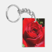 Helderrode rode rozenbloem mooie Floral Sleutelhanger (Voorkant Links)