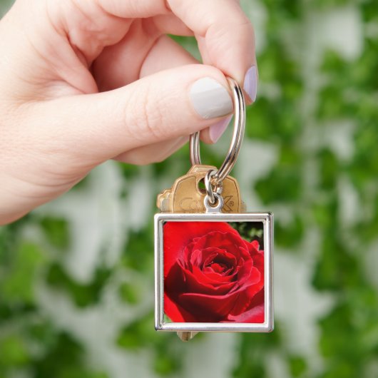 Helderrode rode rozenbloem mooie Floral Sleutelhanger (Hand)