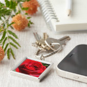 Helderrode rode rozenbloem mooie Floral Sleutelhanger (Zijkant)