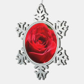 Helderrode rode rozenbloem mooie Floral Tin Sneeuwvlok Ornament (Rechts)