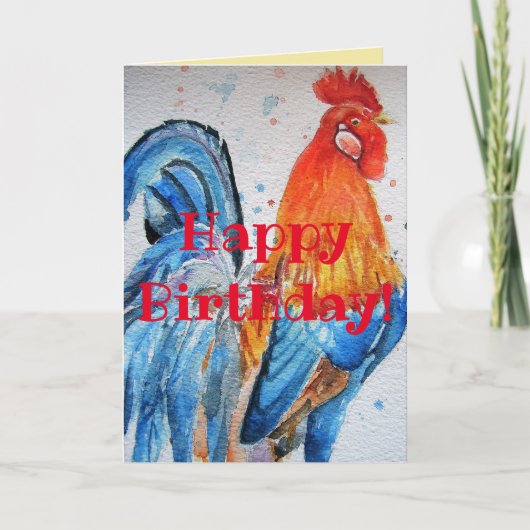 Helderrode rooster Waterverf Birthday Kaart (Voorkant)