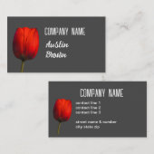 Helderrode tulp op houtskool grijs minimalist visitekaartje (Voorkant / Achterkant)