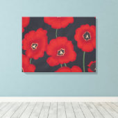 Helderrode tulpen op zwarte canvas afdruk (Insitu (Houten vloer))