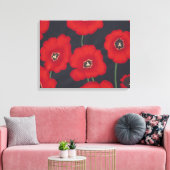 Helderrode tulpen op zwarte canvas afdruk (Insitu (Woonkamer))