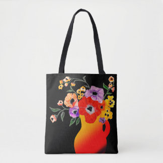 Helderrode vaas van bloemen tote bag