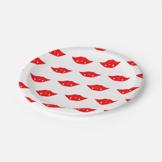 Helderrode vampier lippen papieren bordje (Gekanteld)