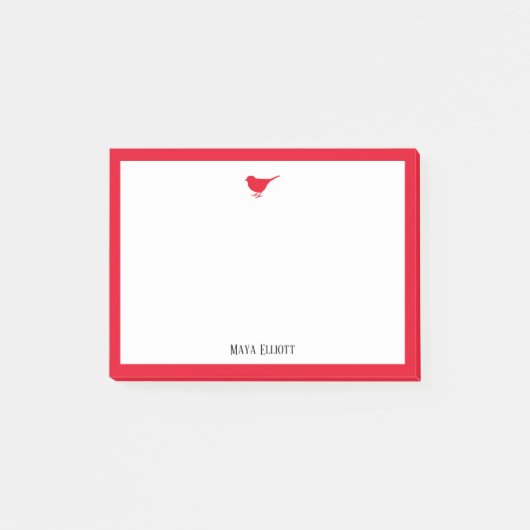 Helderrode vogel en rand met wit en naam post-it® notes (Voorkant)