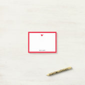 Helderrode vogel en rand met wit en naam post-it® notes (Op bureau)