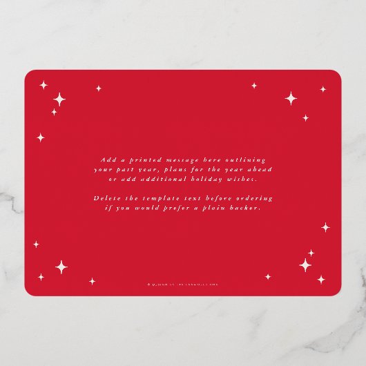 Helderrode vrolijke kerstretro sterren plat folie feestdagenkaart (Achterkant)