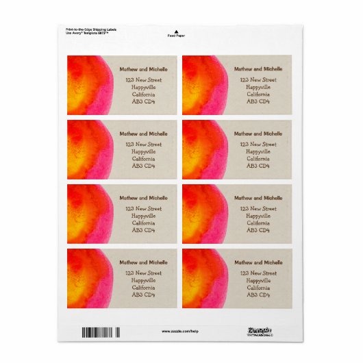 Helderrode Waterverf adreslabel Etiket (Full Sheet)