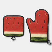 Helderrode Waterverf watermeloen Ovenwant & Pannenlap Set (Voorkant)