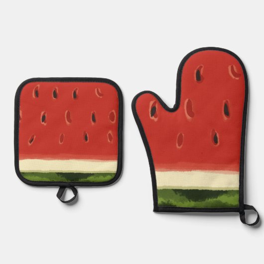 Helderrode Waterverf watermeloen Ovenwant & Pannenlap Set (Voorkant)