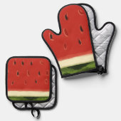 Helderrode Waterverf watermeloen Ovenwant & Pannenlap Set (Voorkant / Achterkant)