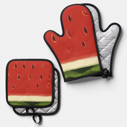 Helderrode Waterverf watermeloen Ovenwant & Pannenlap Set (Voorkant / Achterkant)