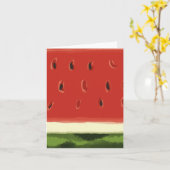 Helderrode Waterverf Watermeloen Wenskaart Kaart (Gele Bloem)