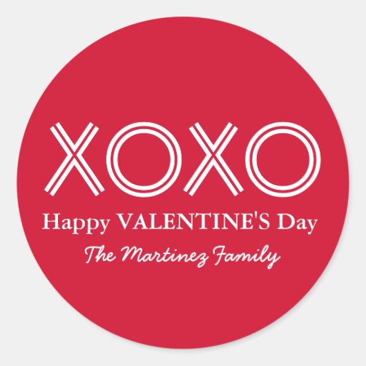 Helderrode XOXO Happy Valentines Dag Ronde Sticker (Voorkant)
