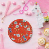 Helderrode zomerbloem papieren bordje (Feest)