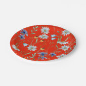 Helderrode zomerbloem papieren bordje (Gekanteld)