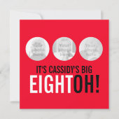 Helderrood 80e EIGHTOH! Fotoverjaardagsuitnodiging Kaart (Voorkant)
