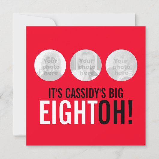 Helderrood 80e EIGHTOH! Fotoverjaardagsuitnodiging Kaart (Voorkant)