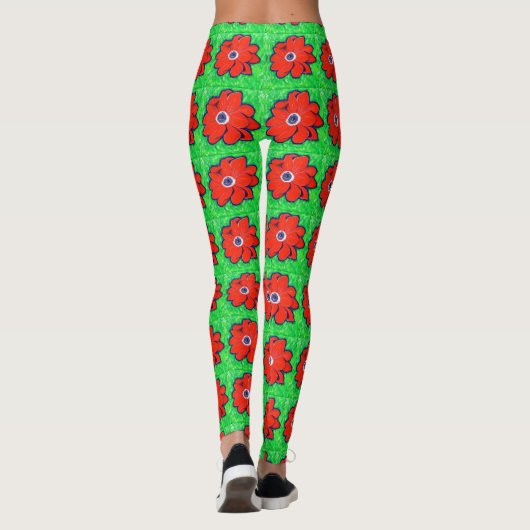Helderrood annemonschilderwerk leggings (Achterkant)
