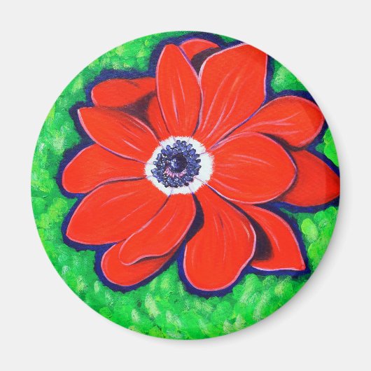 Helderrood annemonschilderwerk magneet (Voorkant)