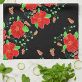 Helderrood Bloemen Theedoek (Gevouwen)
