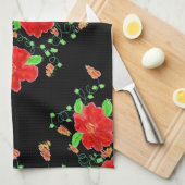 Helderrood Bloemen Theedoek (Quarter Fold)