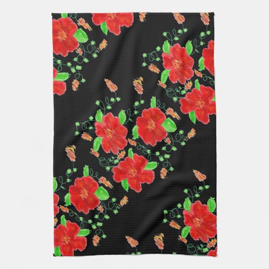 Helderrood Bloemen Theedoek (Verticaal)