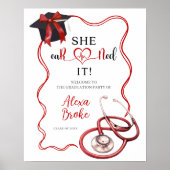 Helderrood Coquette Verpleegster Afstudeer Welkoms Poster (Voorkant)